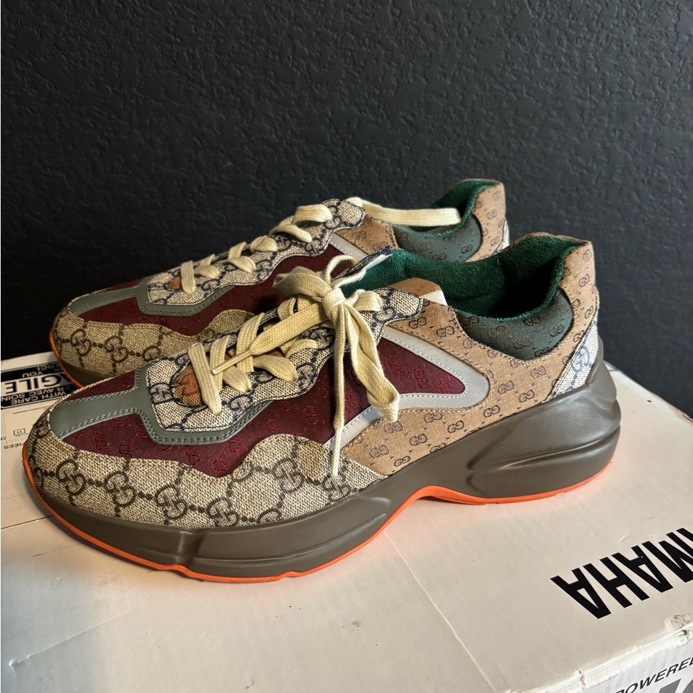 Authentic Gucci Beige and Red Patterned Sneakers - image 3